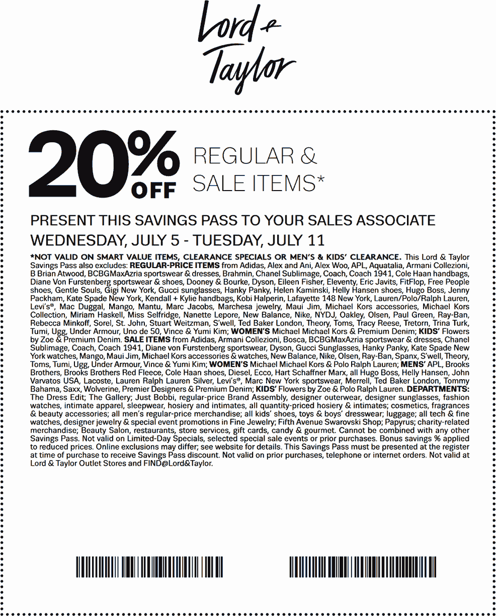 Lord & Taylor Coupon March 2024 Extra 20% off at Lord & Taylor, or 30% online via promo code SAVINGS