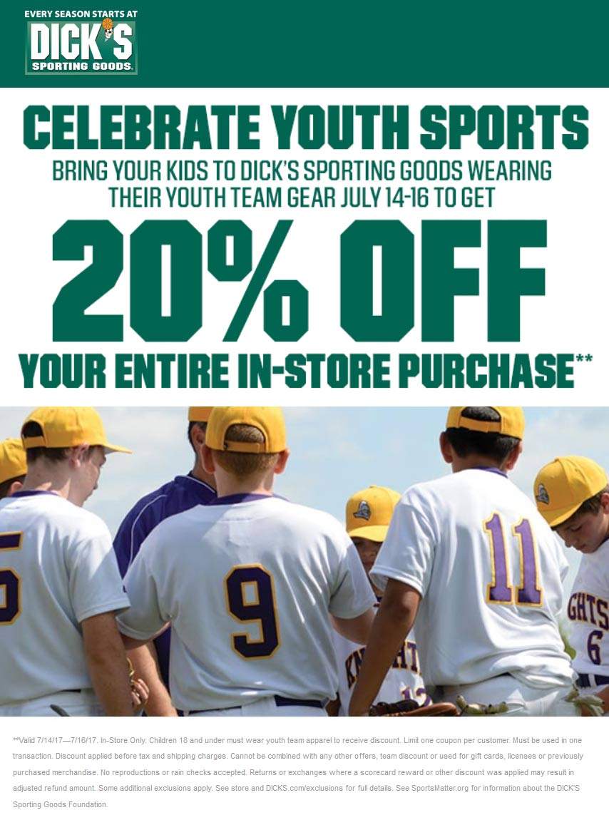 Dicks Coupon April 2024 20% off everything with your geared up kid at Dicks sporting goods
