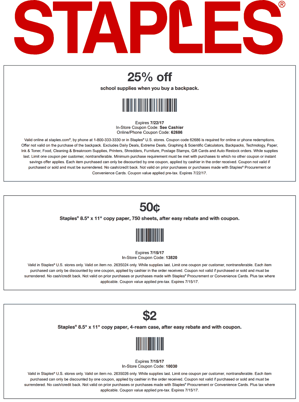 Staples Coupon April 2024 25% off school supplies with your backpack & more at Staples, or online via promo code 62686