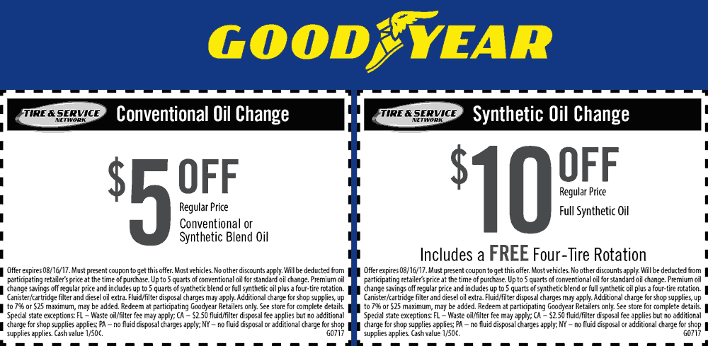 Goodyear Coupon April 2024 $5-$10 off an oil change at Goodyear