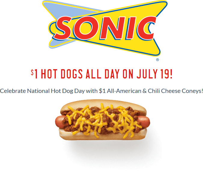 Sonic Drive-In Coupon April 2024 $1 hot dogs Wednesday at Sonic Drive-In restaurants