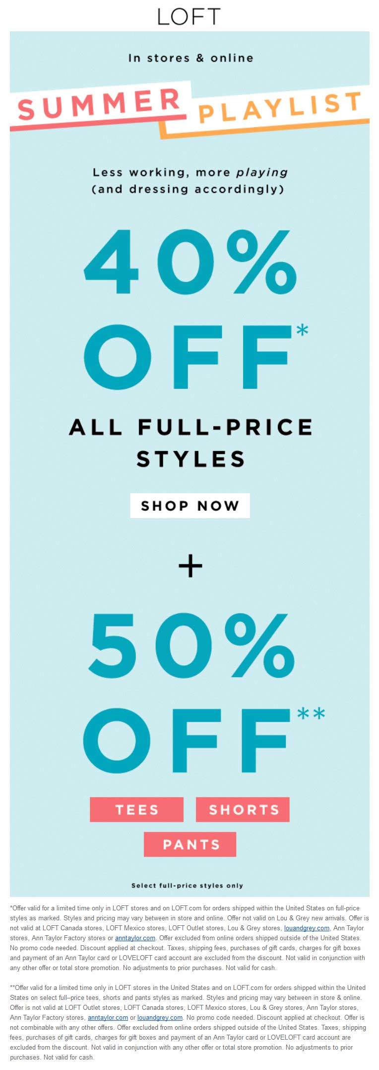 LOFT Coupon April 2024 Extra 40% off & more at LOFT, ditto online