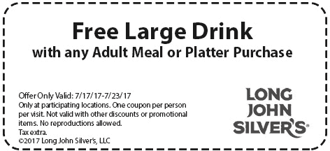 Long John Silvers Coupon April 2024 Free drink with your meal at Long John Silvers