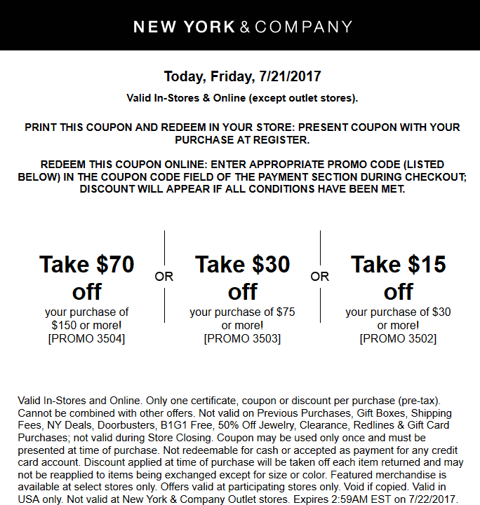 New York & Company Coupon April 2024 $15 off $30 & more today at New York & Company, or online via promo code 3502