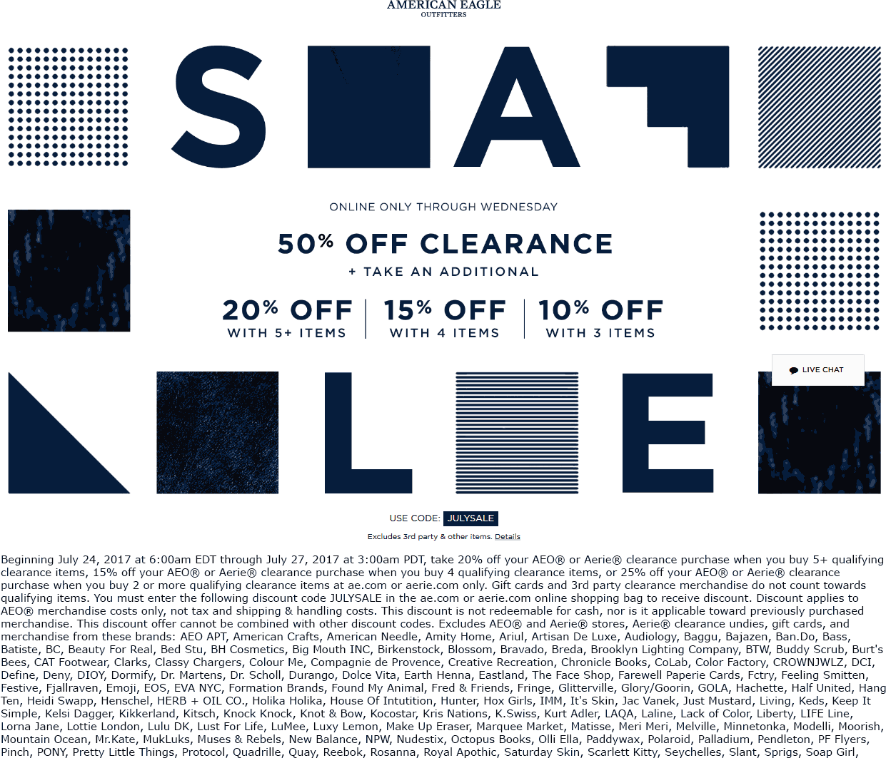 American Eagle Outfitters Coupon April 2024 10-20% off 3+ items, extra 50% off clearance online at American Eagle Outfitters