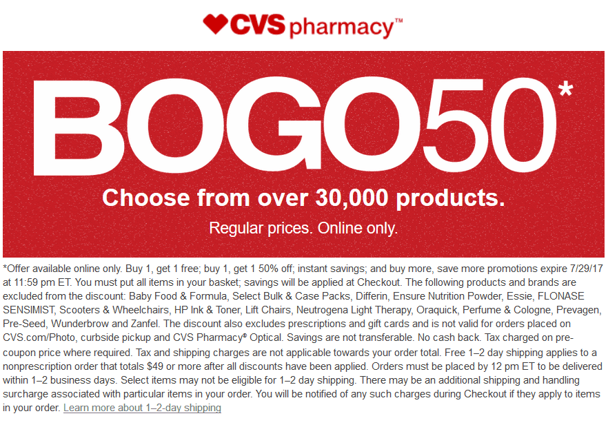 CVS Pharmacy Coupon April 2024 Second item 50% off online at CVS Pharmacy