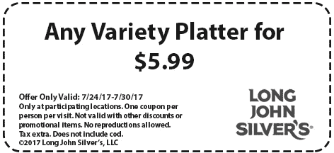 Long John Silvers Coupon April 2024 $6 variety platter at Long John Silvers restaurants