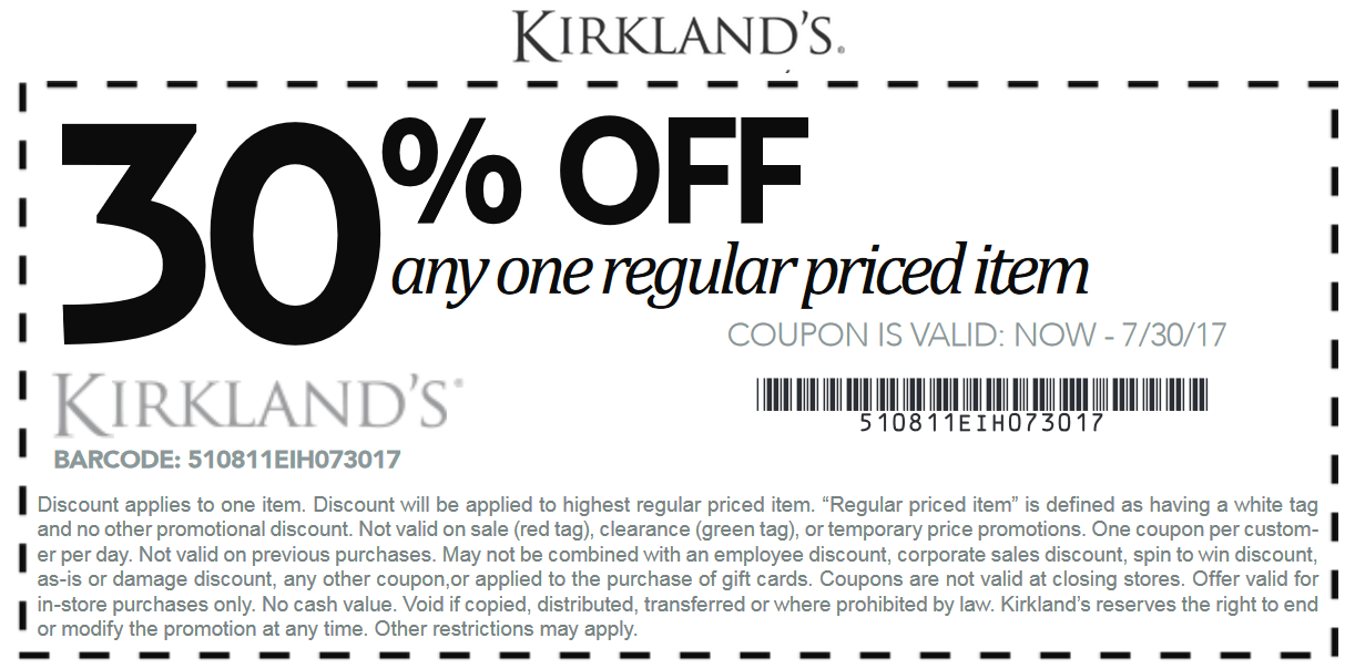 Kirklands Coupon April 2024 30% off a single item at Kirklands