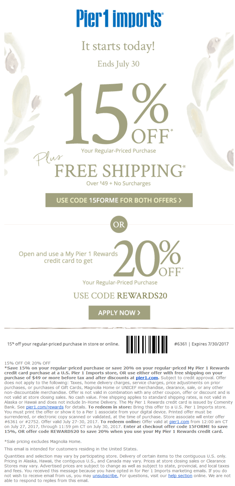 Pier 1 Coupon April 2024 15% off at Pier 1 Imports, or online + free ship via promo code 15FORME