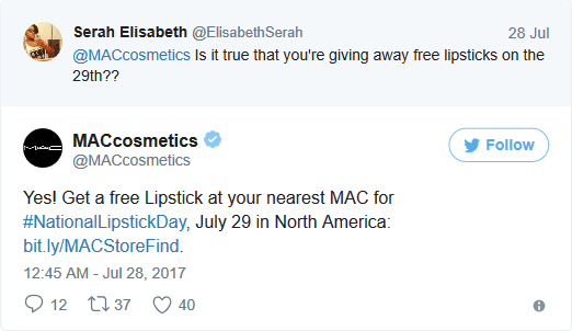 MAC Coupon April 2024 Free lipstick today at MAC cosmetics, or online with $50 spent via promo code LIPDAY