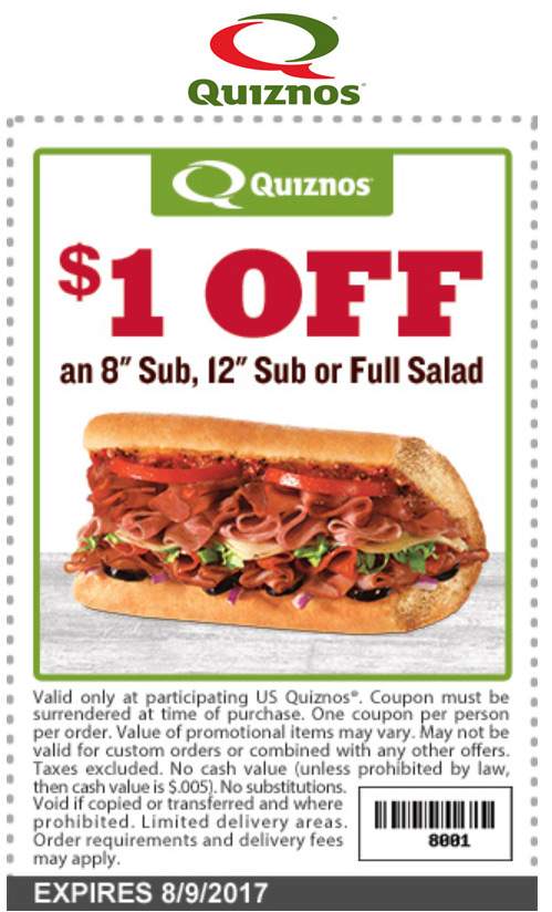 Quiznos Coupon April 2024 Shave a buck off your sub sandwich at Quiznos
