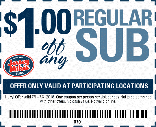 Jersey Mikes Coupon April 2024 $1 off your sub sandwich at Jersey Mikes