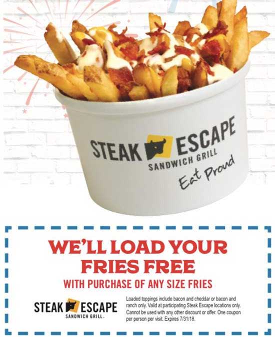 Steak Escape Coupon April 2024 Upgrade regular fries to loaded fries free at Steak Escape
