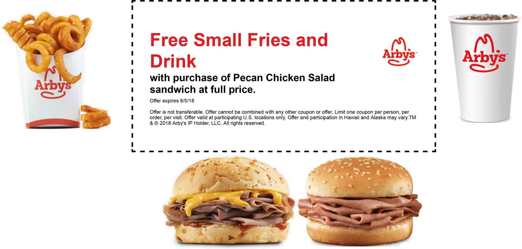 Arbys Coupon April 2024 Free fries & drink with your chicken salad at Arbys