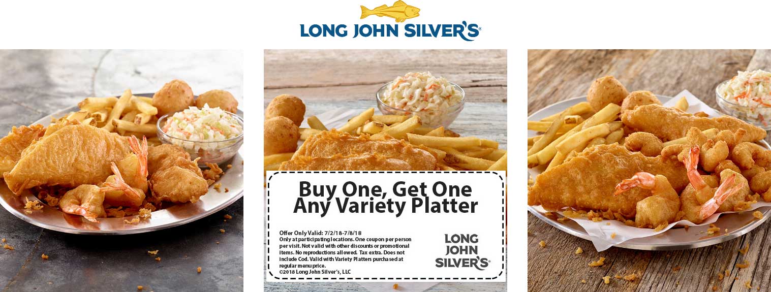 Long John Silvers Coupon April 2024 Second variety platter free at Long John Silvers restaurants