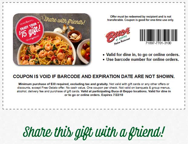 Buca di Beppo coupons & promo code for [April 2024]