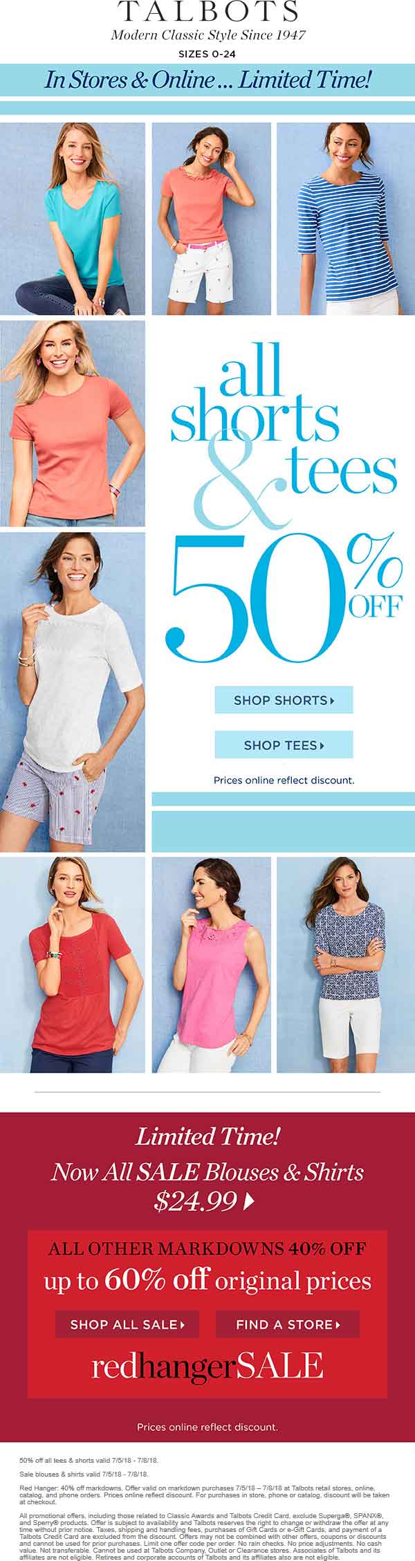 Talbots Coupon March 2024 50% off tees & shorts at Talbots, ditto online