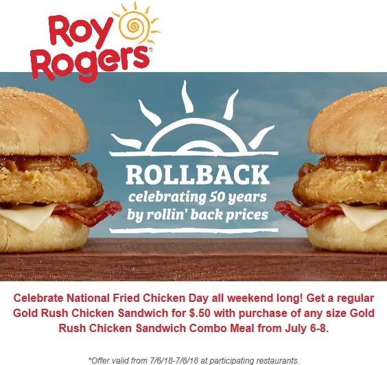 Roy Rogers Coupon April 2024 Second chicken sandwich .50 cents at Roy Rogers restaurants