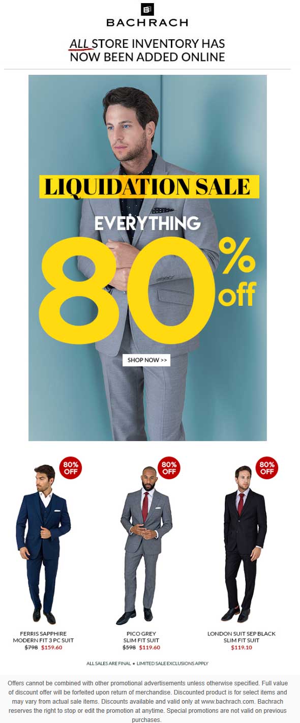 Bachrach Coupon April 2024 Everything is 80% off at Bachrach, ditto online