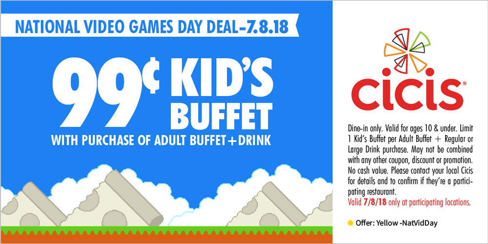 CiCis Pizza Coupon April 2024 $1 kids buffet with yours Sunday at Cicis pizza