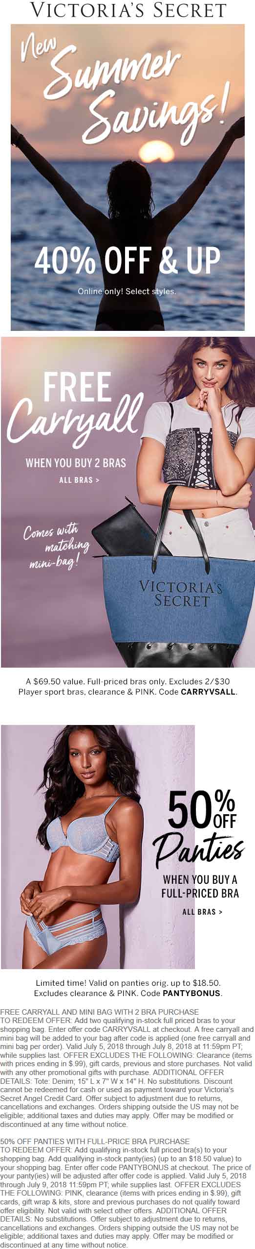 Victorias Secret Coupon March 2024 Free $70 carryall with your bras at Victorias Secret, or online via promo code CARRYVSALL