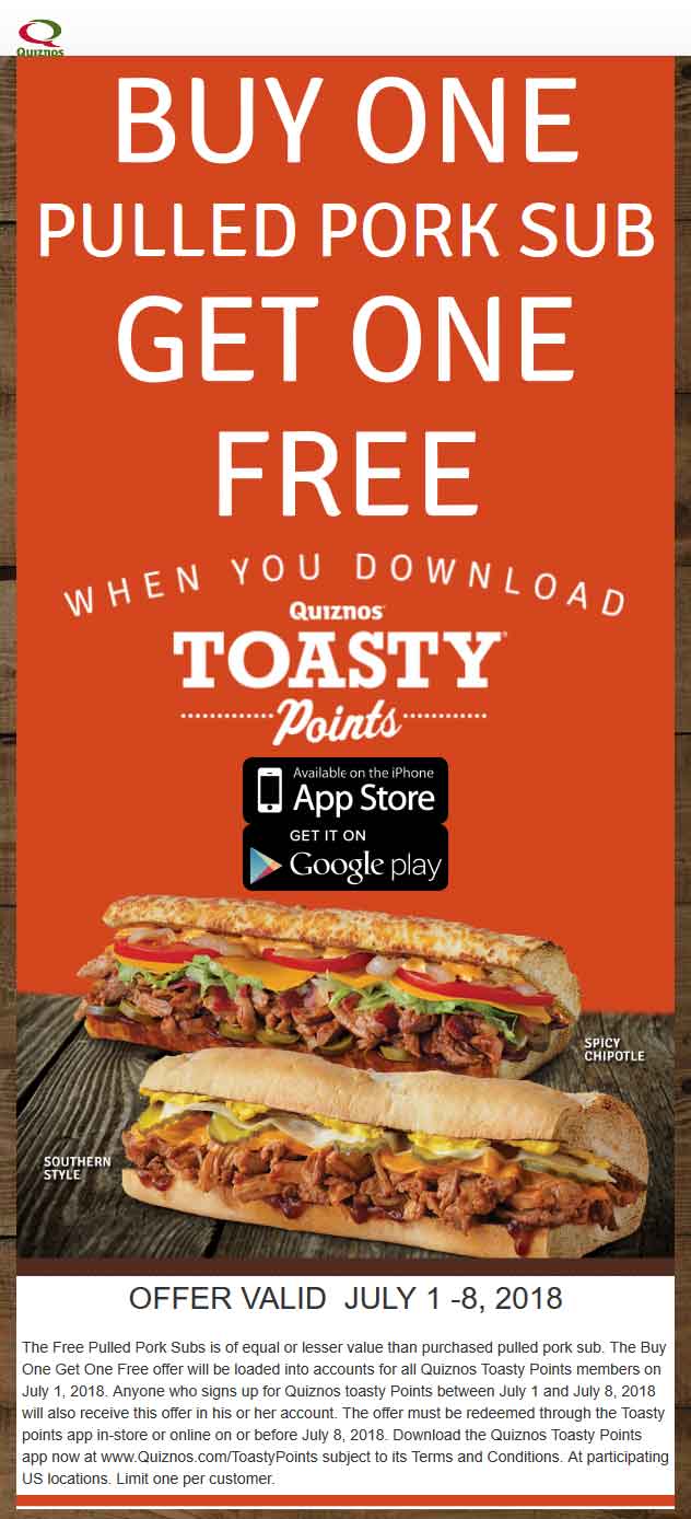 Quiznos coupons & promo code for [April 2024]