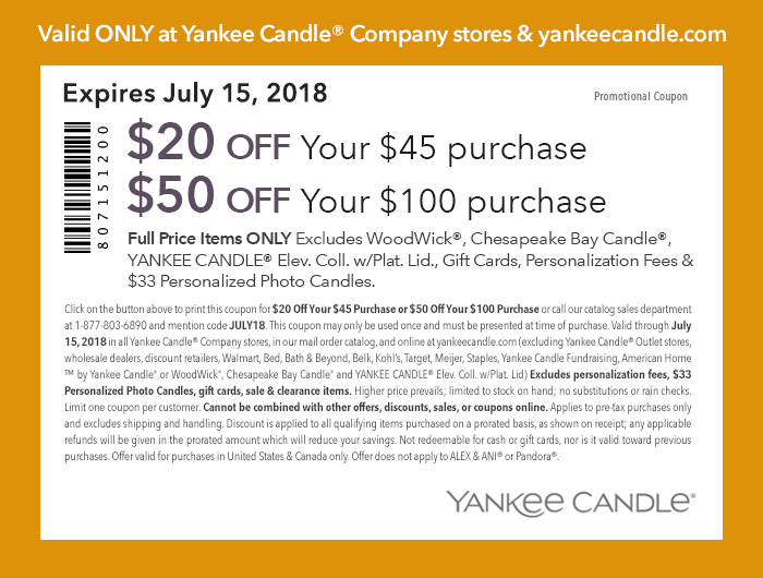 Yankee Candle Coupon April 2024 $20 off $45 & more at Yankee Candle, or online via promo code JULY18
