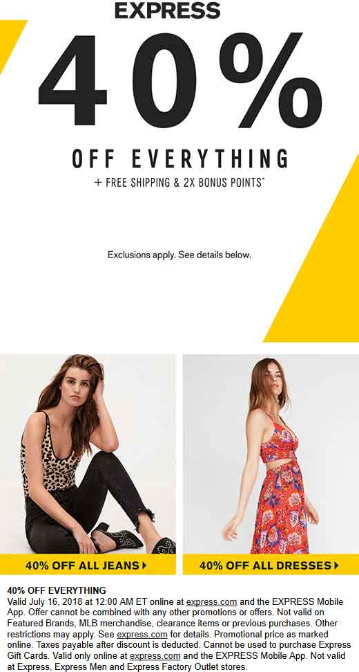 Express Coupon April 2024 Everything is 40% off online today at Express
