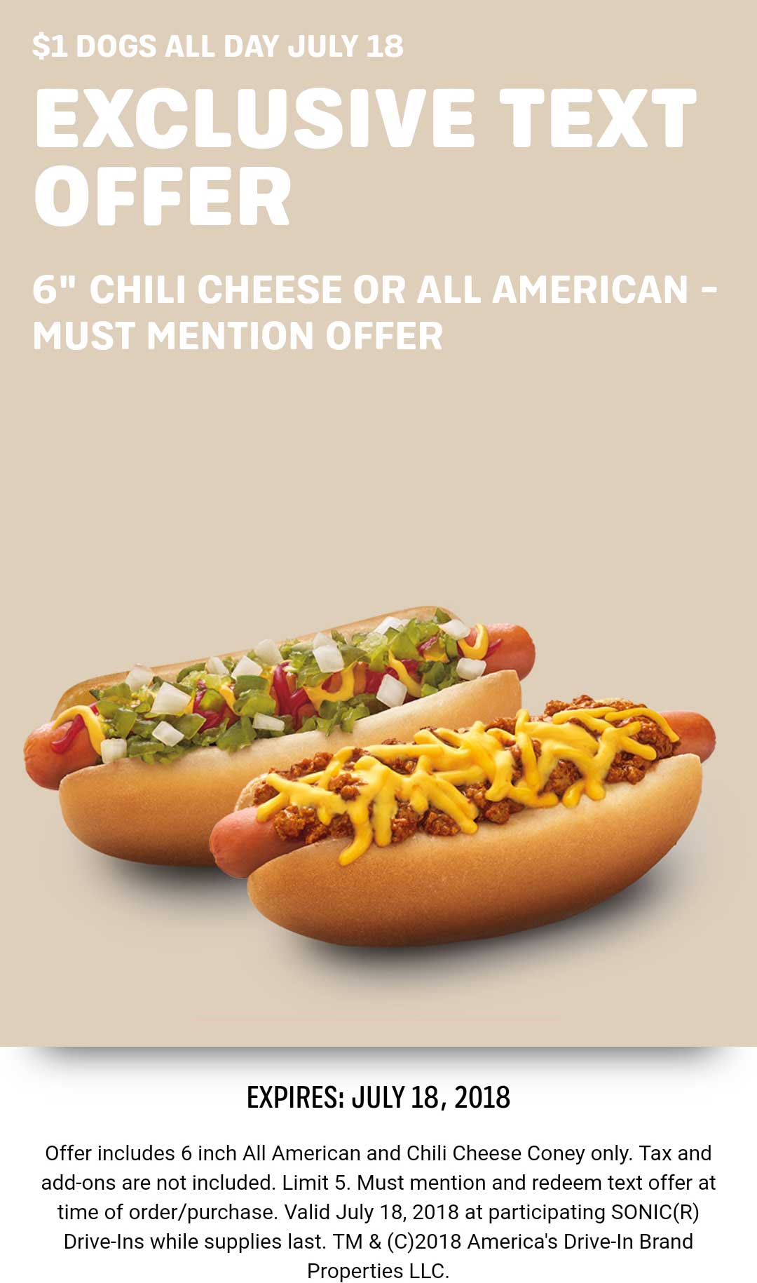 Sonic Drive-In Coupon April 2024 $1 hot dogs today at Sonic Drive-In restaurants