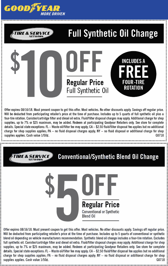 Goodyear Coupon March 2024 $5 off & more on an oil change at Goodyear