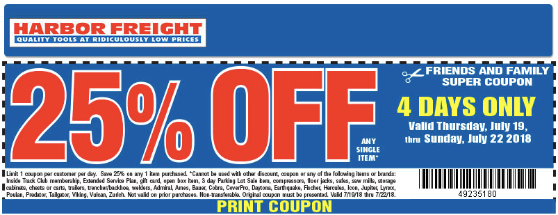 Harbor Freight Coupon April 2024 25% off at Harbor Freight Tools
