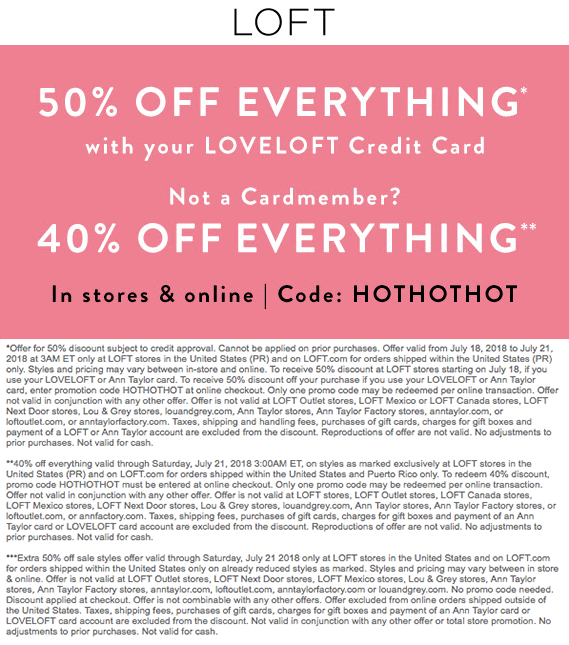 LOFT Coupon April 2024 40% off everything at LOFT, or online via promo code HOTHOTHOT