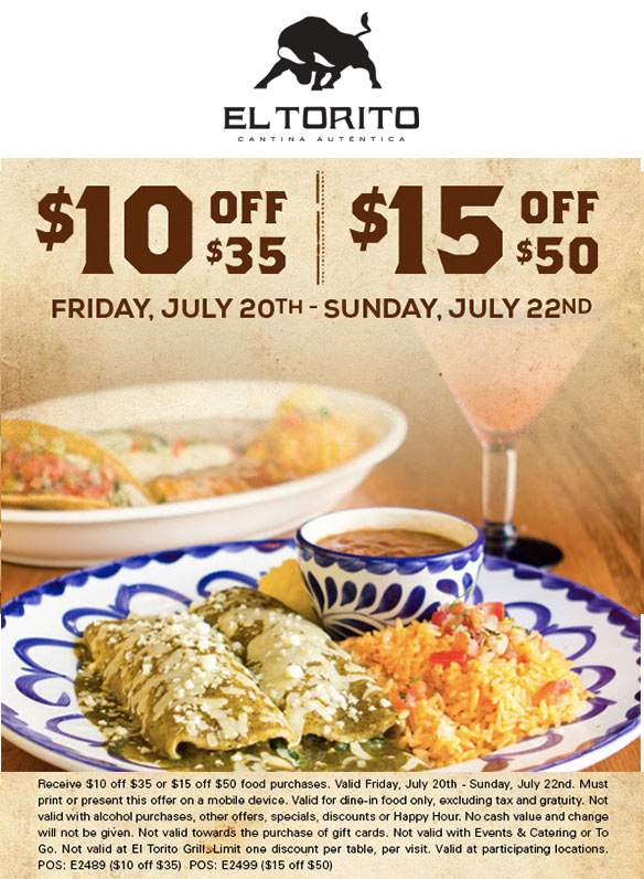 El Torito Coupon April 2024 $10 off $35 & more at El Torito restaurants