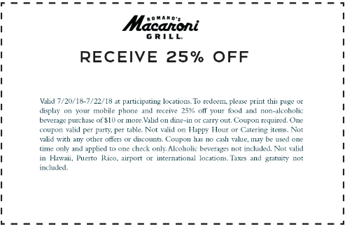 Macaroni Grill Coupon April 2024 25% off at Macaroni Grill restaurants