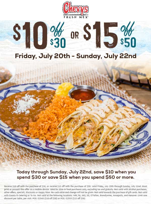 Chevys Coupon April 2024 $10 off $30 at Chevys Fresh Mex restaurants