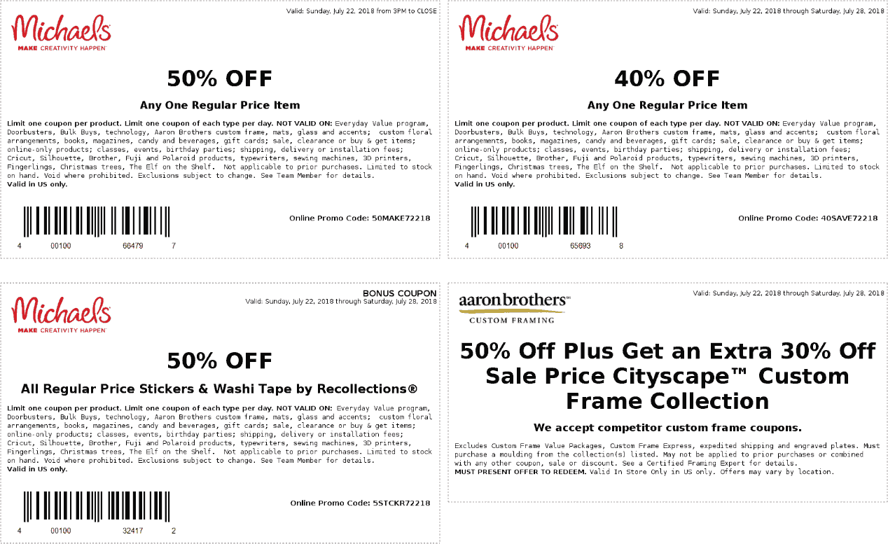 Michaels Coupon April 2024 40% off a single item & more at Michaels, or online via promo code 40SAVE72218