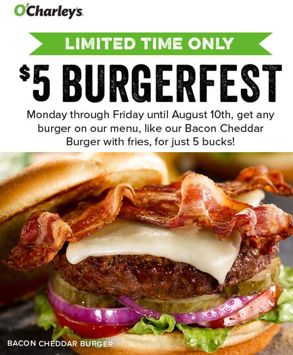 OCharleys Coupon April 2024 $5 burgers weekdays at OCharleys restaurants
