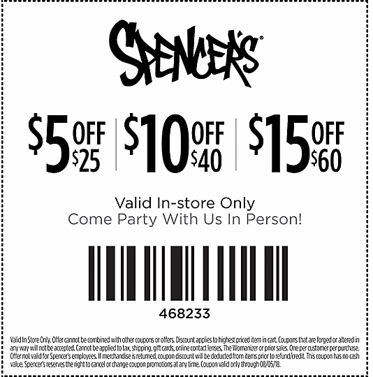 Spencers Coupon May 2024 $5 off $25 & more at Spencers