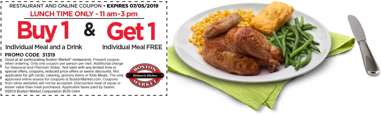 Boston Market coupons & promo code for [January 2022]