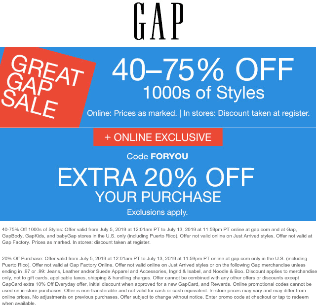 Gap coupons hot sale 2019