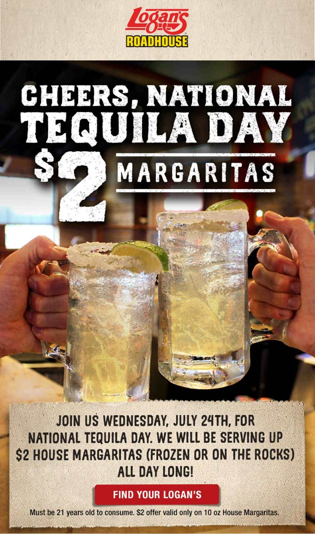 Logans Roadhouse Coupon April 2024 $2 margaritas today at Logans Roadhouse restaurants