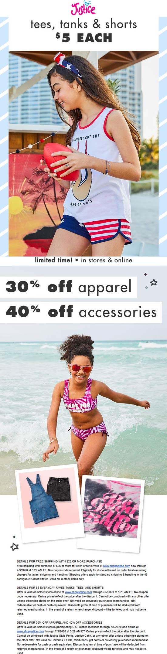 Justice stores Coupon  30% off apparel & 40% off accessories at Justice, ditto online #justice