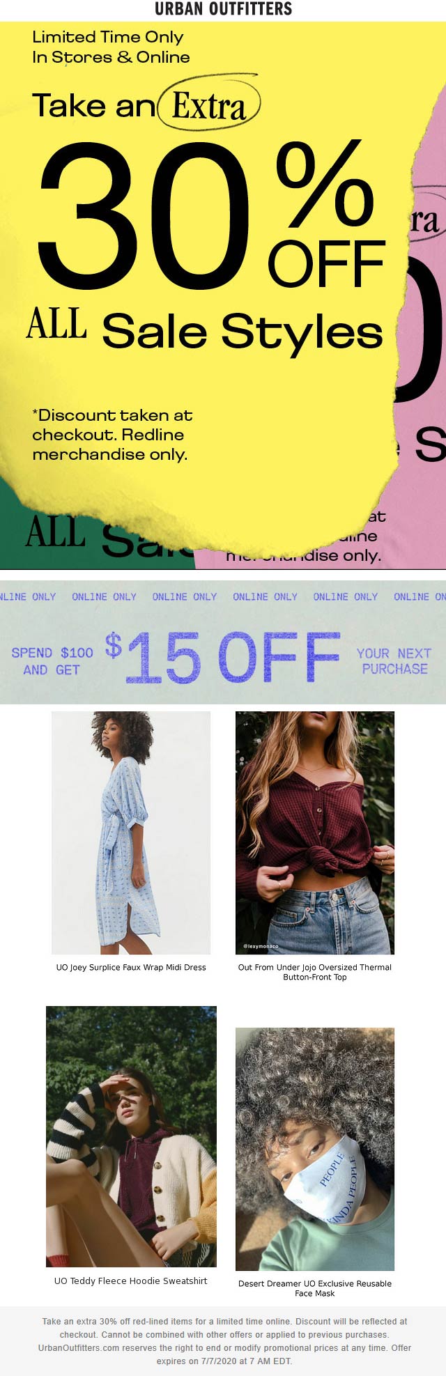 Urban Outfitters stores Coupon  Extra 30% off sale items & more at Urban Outfitters, ditto online #urbanoutfitters