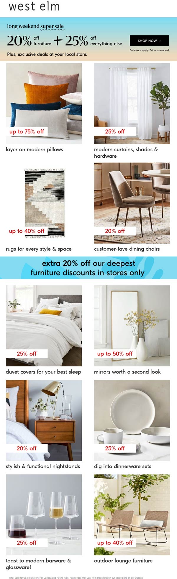 West Elm stores Coupon  25% off & more at West Elm furniture, ditto online #westelm