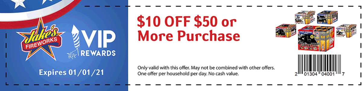 Jakes Fireworks stores Coupon  $10 off $50 at Jakes Fireworks #jakesfireworks
