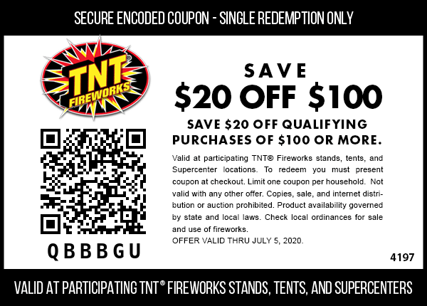 TNT Fireworks stores Coupon  $20 off $100 at TNT Fireworks #tntfireworks