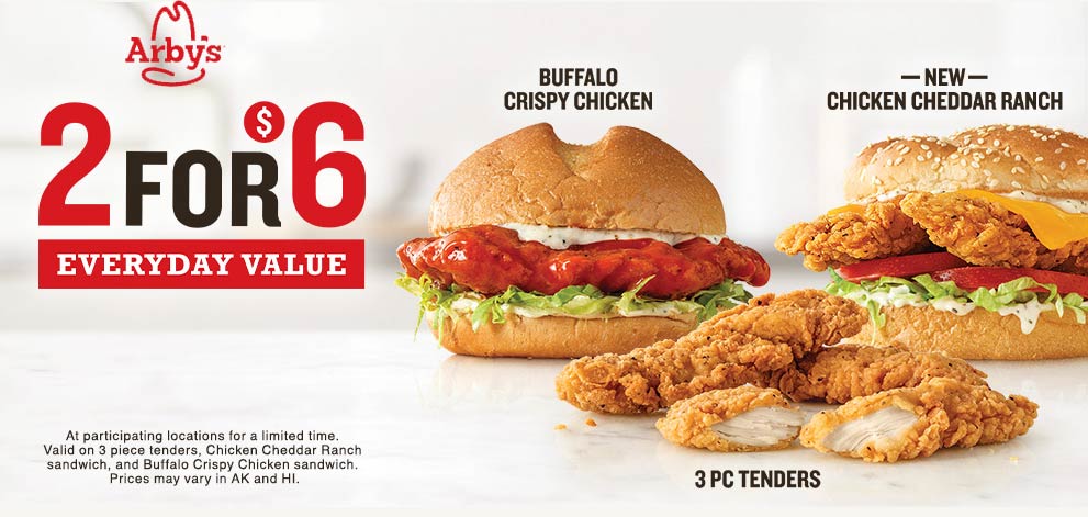 Arbys restaurants Coupon  Two buffalo chicken sandwiches for $6 at Arbys #arbys