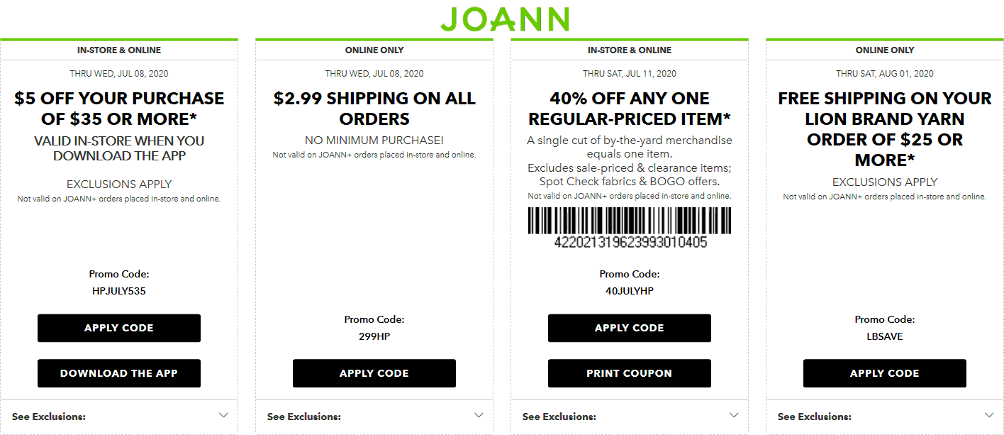 Joann stores Coupon  40% off a single item at Joann, or online via promo code 40JULYHP #joann