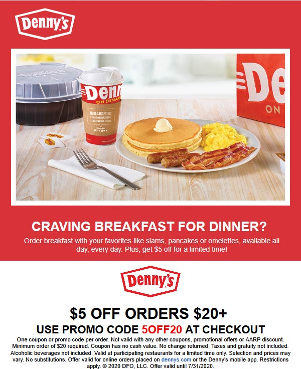 5 off 20 at Dennys restaurants dennys The Coupons App®