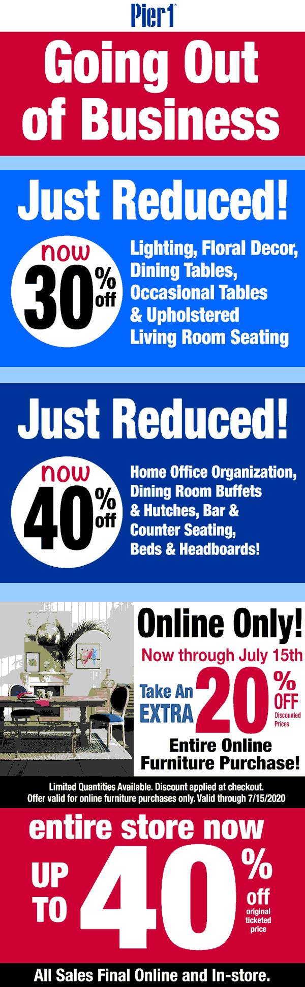 Extra 20 off furniture & more at Pier 1 outofbusiness sale pier1